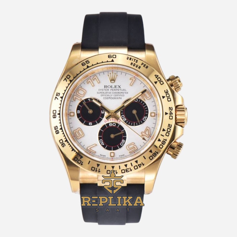 Rolex Daytona 116519 Rakamlı Beyaz Kadran Gold Clean Factory 4130 Super Clone ETA