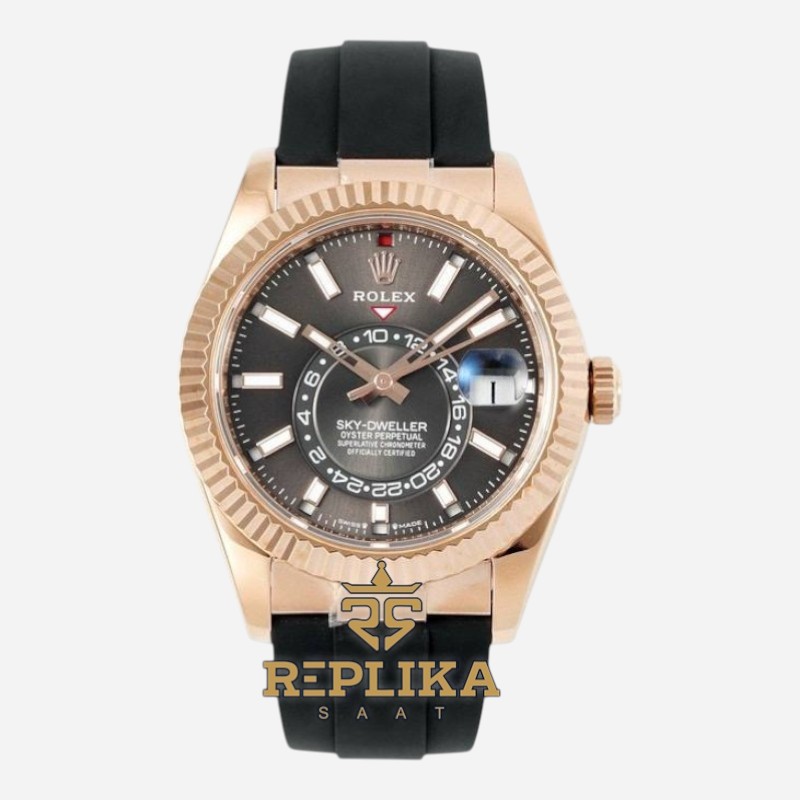 Rolex Sky Dweller 336235 Black Dial 904L Rose Oysterflex 9002 Super Clone ETA